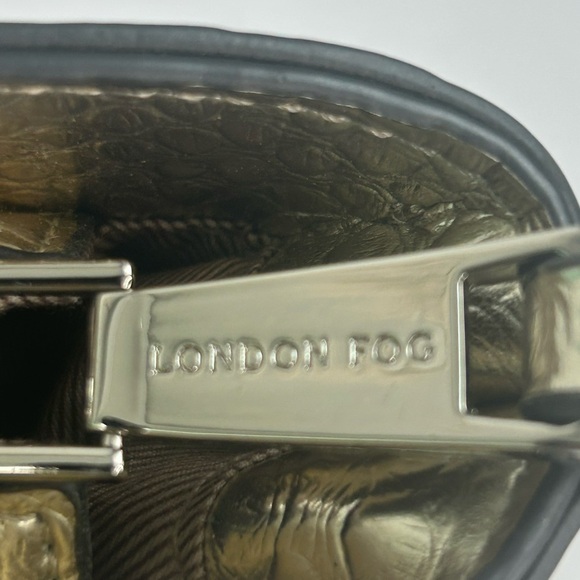 London Fog Gold Metallic Linen Snakeskin Tote Large Bag Purse Preppy Chic Summer - Picture 2 of 14